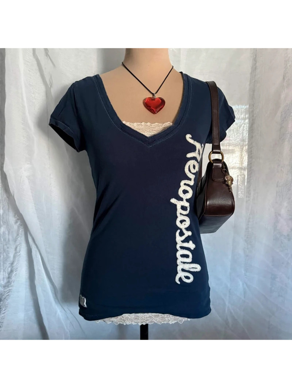 navy aeropostale y2k fitted tee
